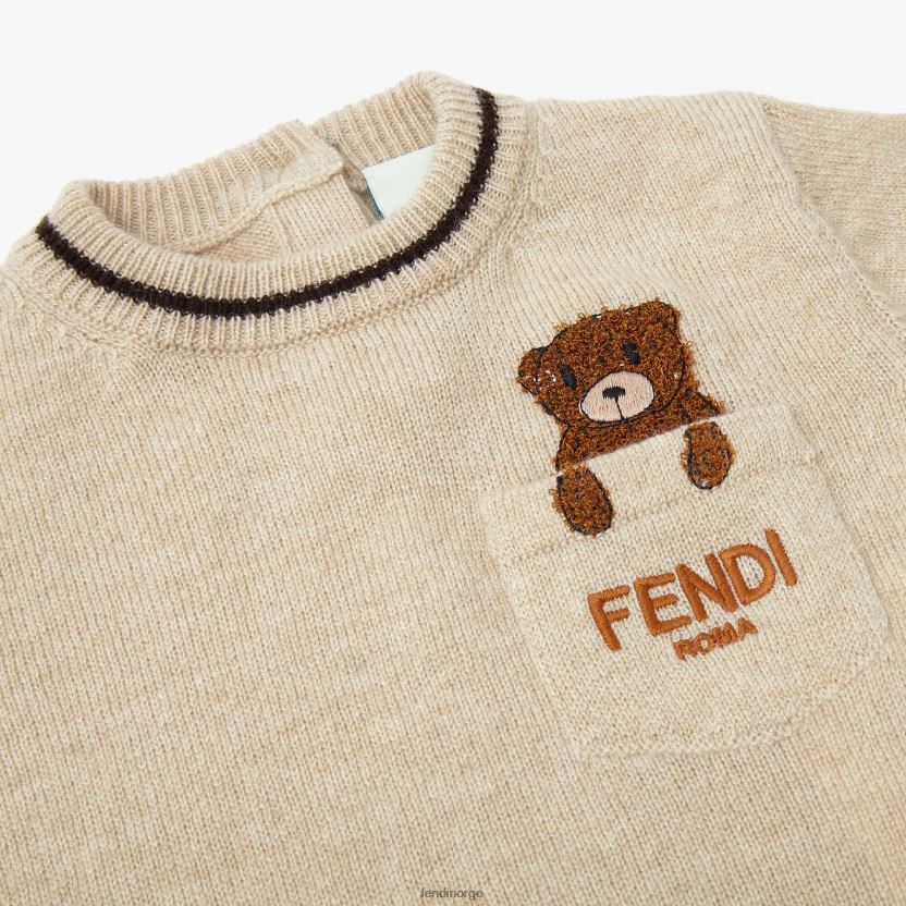 Fendi barn Babygenser i 100 % kashmir med bamsebroderi NXB4XN2790 mote klær