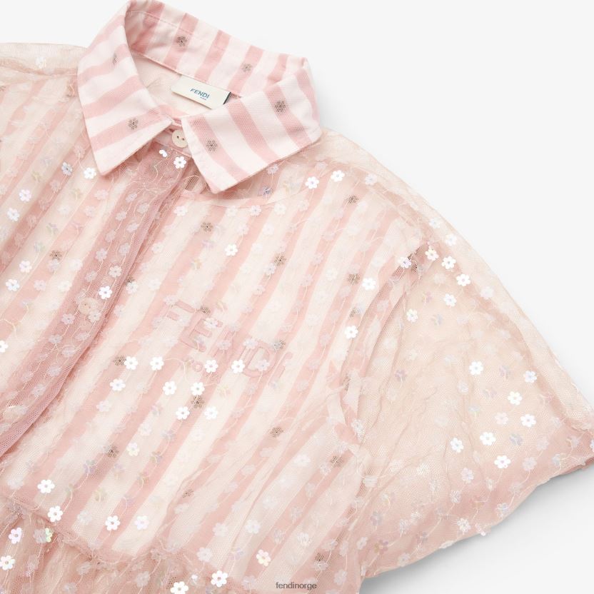 Fendi barn bred kjole med paljetter og poplin NXB4XN2890 rosa klær