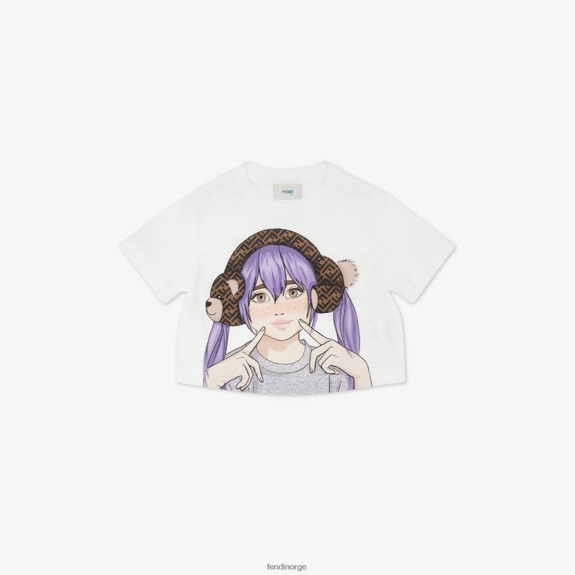 Fendi barn jersey cropped t-skjorte med multiprint NXB4XN2875 hvit klær