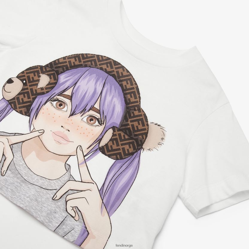 Fendi barn jersey cropped t-skjorte med multiprint NXB4XN2875 hvit klær