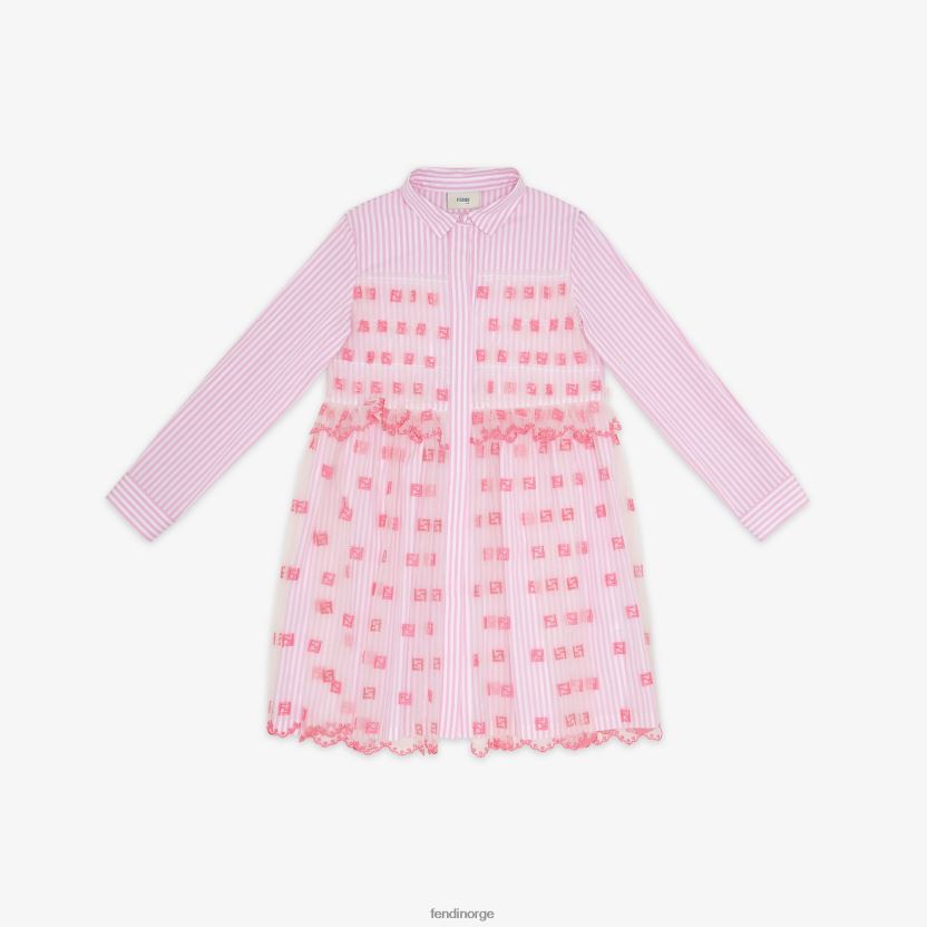 Fendi barn neon poplin og tyll juniorkjole NXB4XN2857 rosa klær