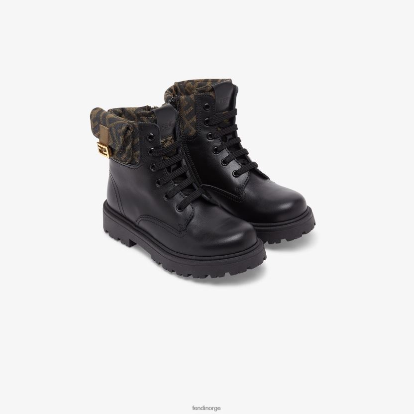 Fendi barn junior bikerjakke i nappaskinn og logostoff NXB4XN2847 svart sko