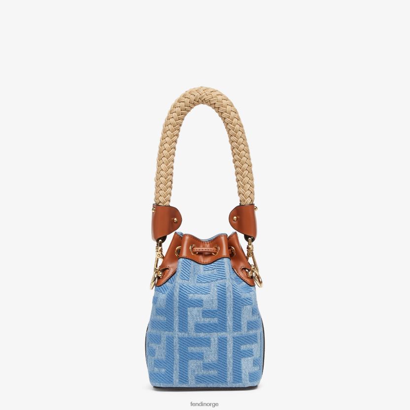Fendi kvinner denim mini-veske med ff broderi NXB4XN625 lyse blå tilbehør