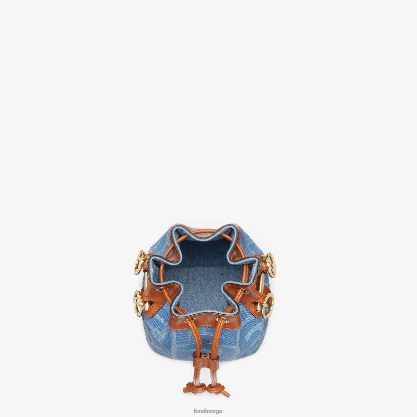 Fendi kvinner denim mini-veske med ff broderi NXB4XN625 lyse blå tilbehør