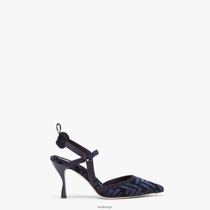 Fendi kvinner høyhælte ff chenille slingbacks NXB4XN1348 blå sko