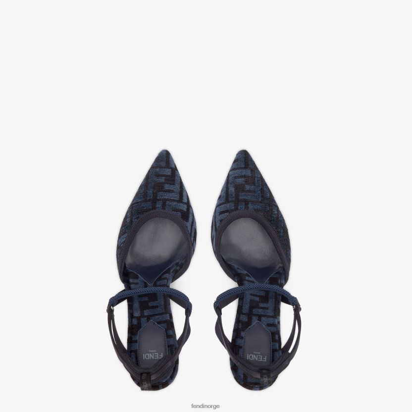 Fendi kvinner høyhælte ff chenille slingbacks NXB4XN1348 blå sko