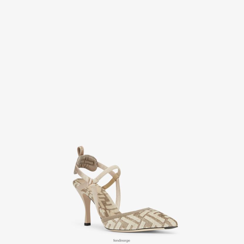 Fendi kvinner høyhælte ff chenille slingbacks NXB4XN1386 beige sko