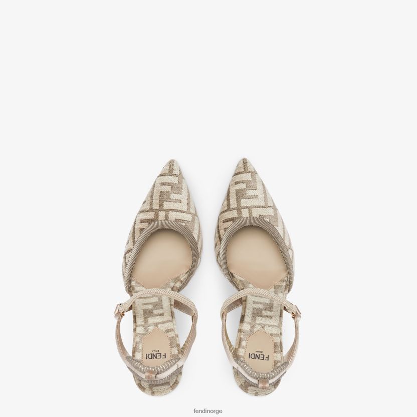 Fendi kvinner høyhælte ff chenille slingbacks NXB4XN1386 beige sko