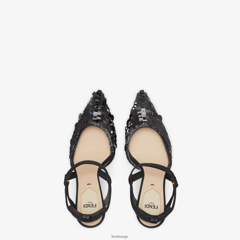 Fendi kvinner høyhælte slingbacks med paljetter NXB4XN1379 svart sko