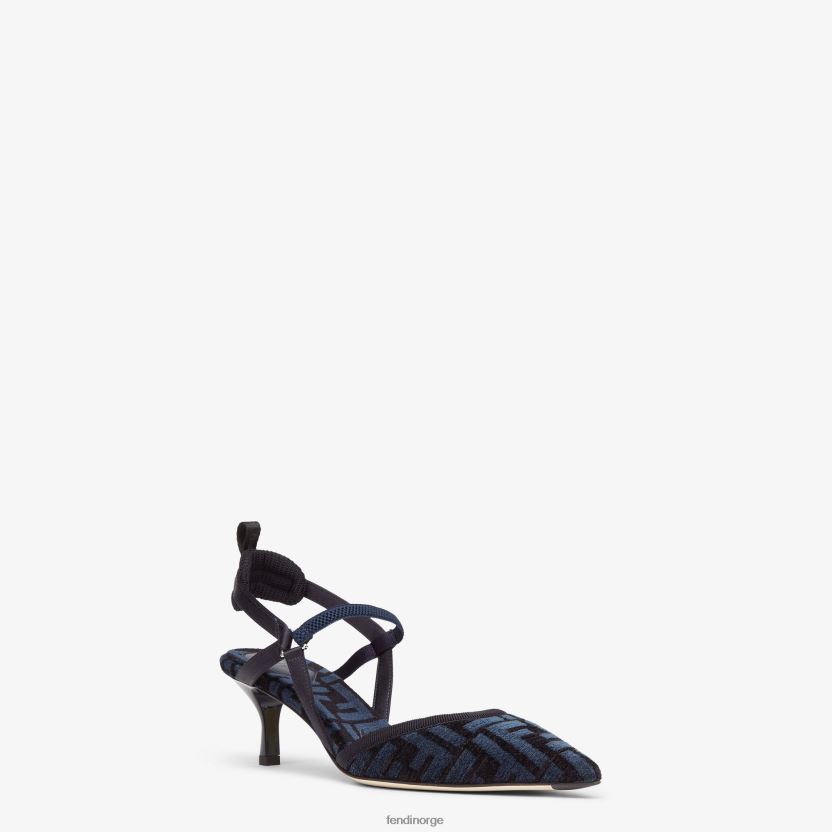 Fendi kvinner mellomhæl ff chenille slingbacks NXB4XN1385 blå sko