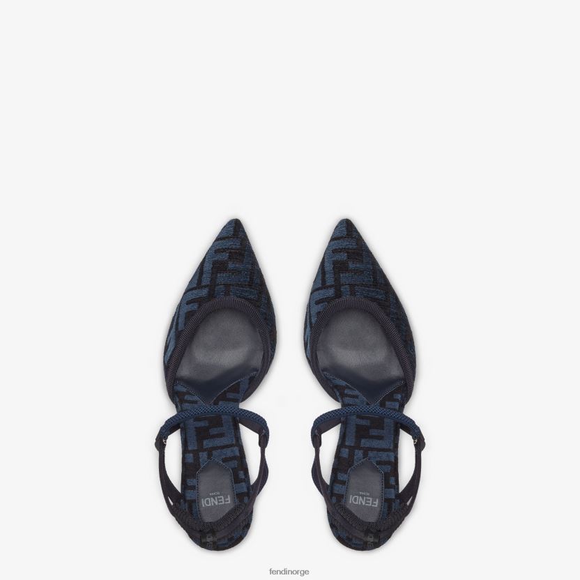 Fendi kvinner mellomhæl ff chenille slingbacks NXB4XN1385 blå sko