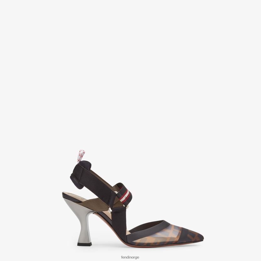 Fendi kvinner multitech mesh høyhælte slingbacks NXB4XN1384 brun sko