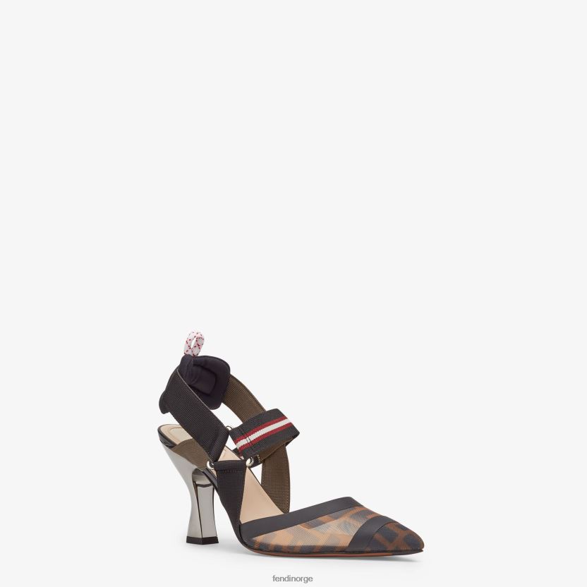 Fendi kvinner multitech mesh høyhælte slingbacks NXB4XN1384 brun sko