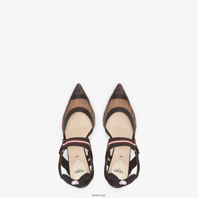 Fendi kvinner multitech mesh høyhælte slingbacks NXB4XN1384 brun sko