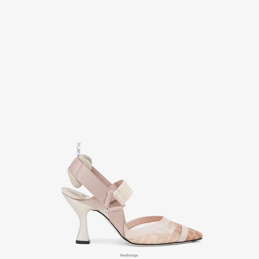 Fendi kvinner nakenskinn og mesh slingbacks med høy hæl NXB4XN1343 rosa sko