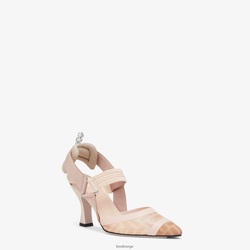 Fendi kvinner nakenskinn og mesh slingbacks med høy hæl NXB4XN1343 rosa sko
