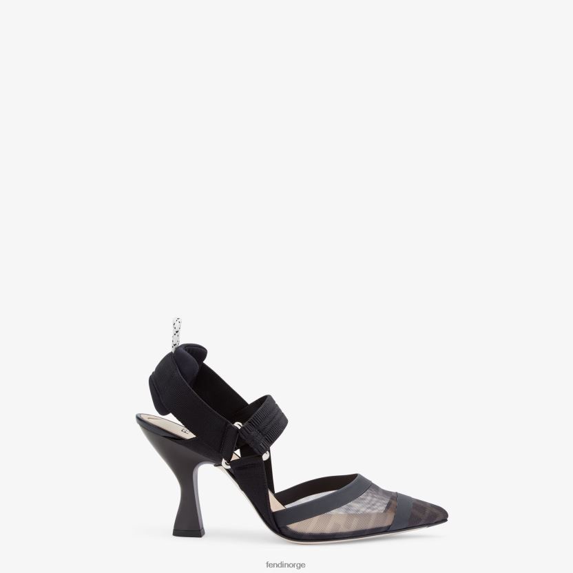 Fendi kvinner skinn og mesh, høyhælte slingbacks NXB4XN1344 svart sko