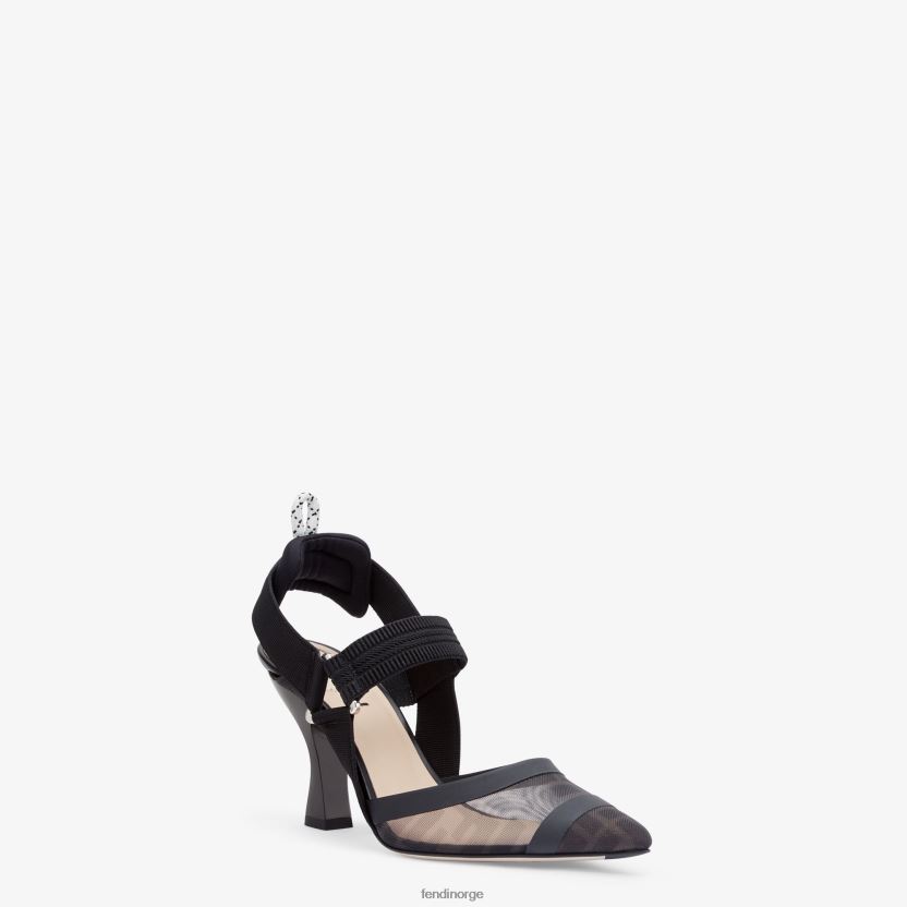 Fendi kvinner skinn og mesh, høyhælte slingbacks NXB4XN1344 svart sko