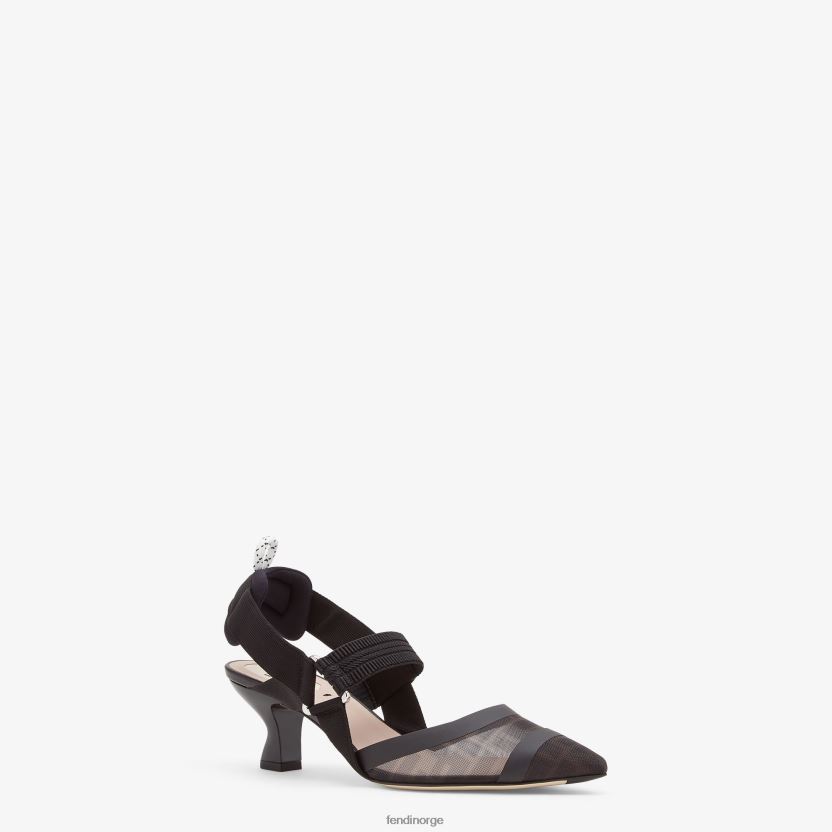 Fendi kvinner slingbacks i skinn og mesh med middels hæl NXB4XN1405 svart sko