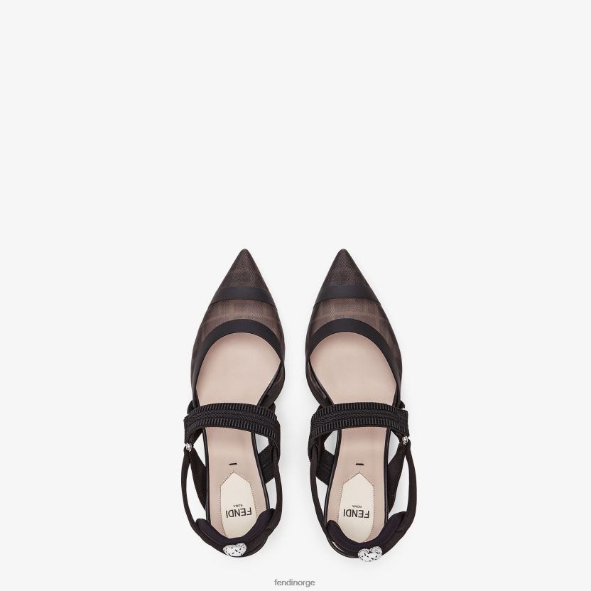 Fendi kvinner slingbacks i skinn og mesh med middels hæl NXB4XN1405 svart sko