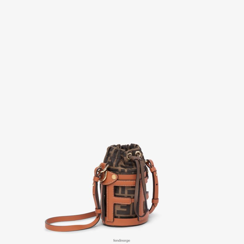 Fendi kvinner bøtteveske i skinn og ff stoff NXB4XN84 brun tilbehør