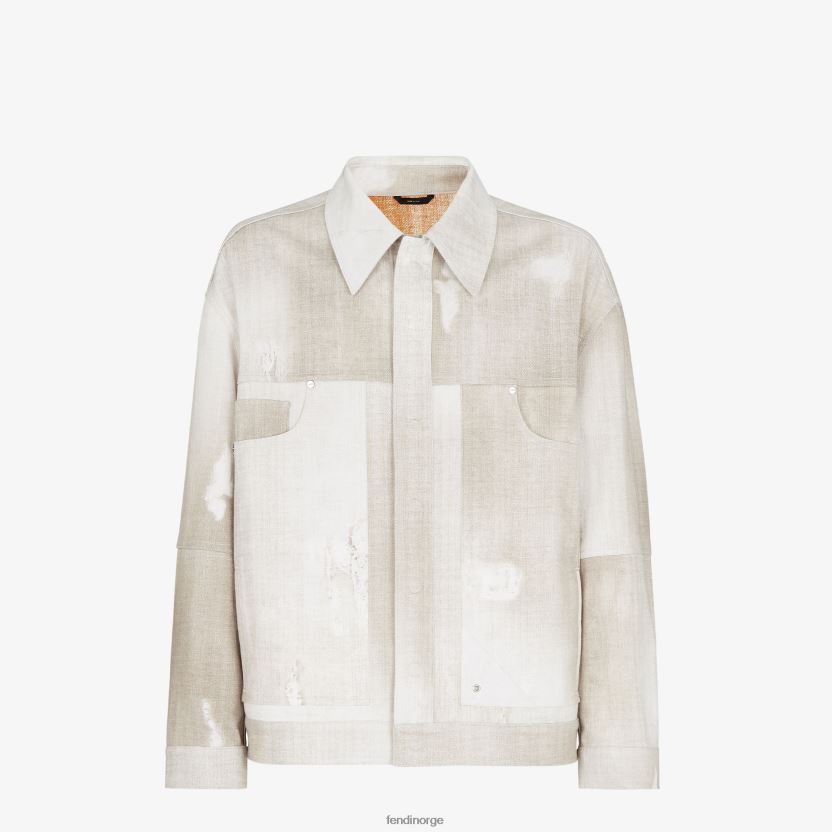 Fendi menn printet denimjakke NXB4XN2001 beige klær