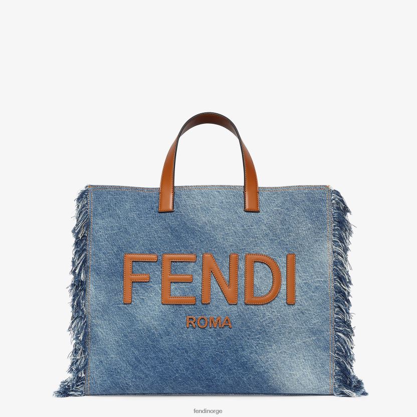 Fendi menn denimveske med frynser NXB4XN1868 blå tilbehør