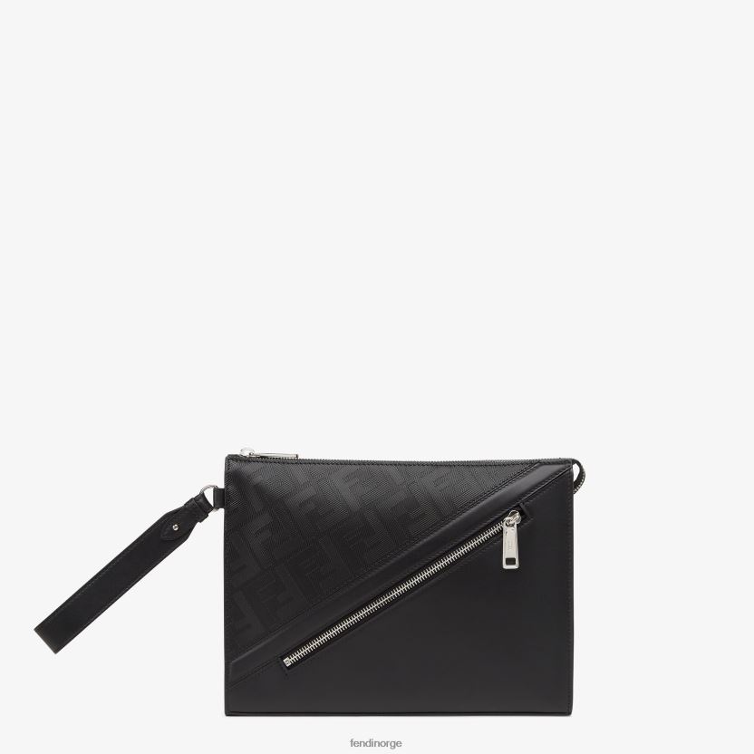 Fendi menn skygge diagonal clutch lærveske NXB4XN1896 svart tilbehør